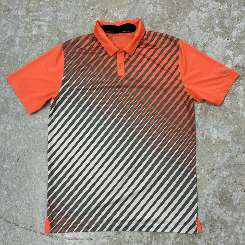 Nike Golf Polo Shirt Men Medium Orange Tour Performance Dri-Fit  Geometric Print